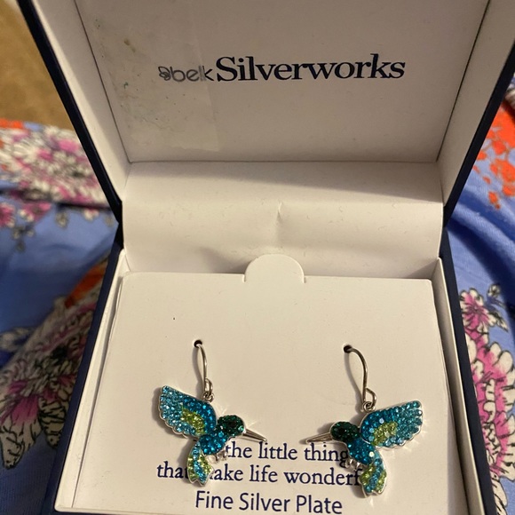 🦅 🐦 Hummingbird silver plated earrings nwt - Picture 6 of 7